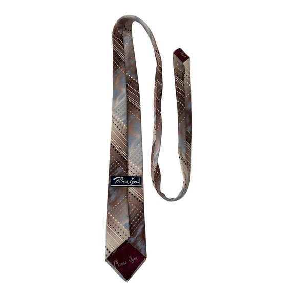 Vintage Prince Igor Men’s Tie – Brown Blue Striped Geometric Pattern - Picture 2 of 3